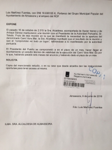 Consulta estudio apertura Camí Voramar