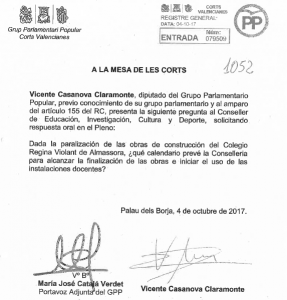 Interpelación en Las Cortes Regina Violant