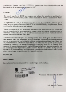 Instancia uso pabellón A polideportivo