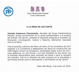 Pregunta parlamentaria PP a Les Corts