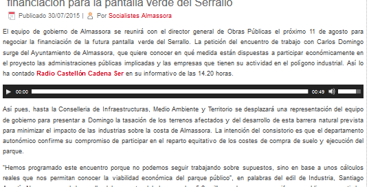 PSPV pantalla verde Almassora
