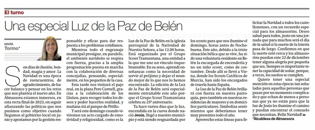 María Tormo: Una especial Luz de la Paz de Belén
