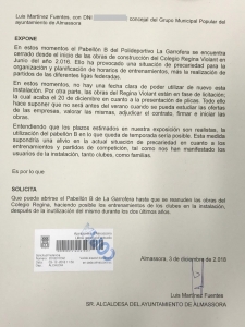 Instancia usos pabellón B Garrofera
