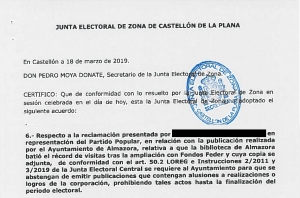 Resolución Junta Electoral Almassora