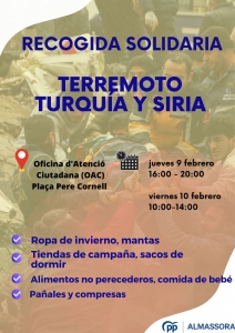 Recogida solidaria Turquía y Siria