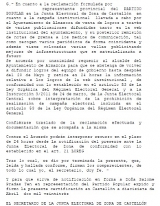 Resolución Junta Electoral Almassora