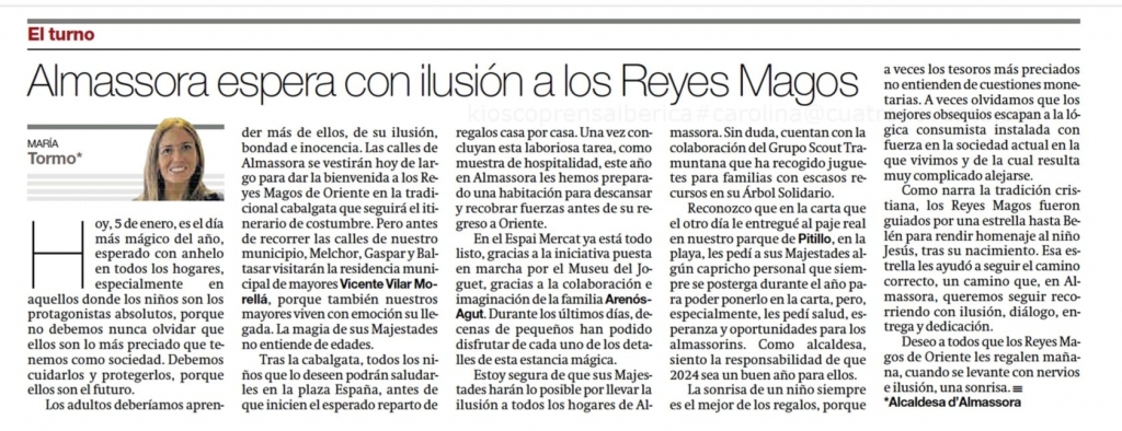 María Tormo: Almassora espera con ilusión a los Reyes Magos