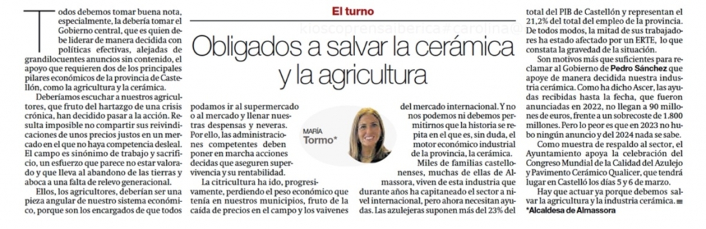 María Tormo: Obligados a salvar la cerámica y la agricultura