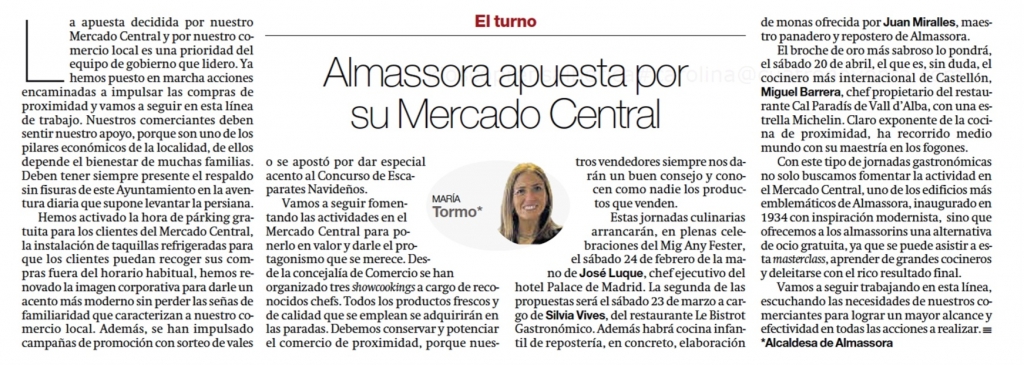María Tormo: Almassora apuesta por su Mercado Central