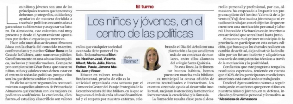 María Tormo: Los niños y jóvenes, en el centro de las políticas