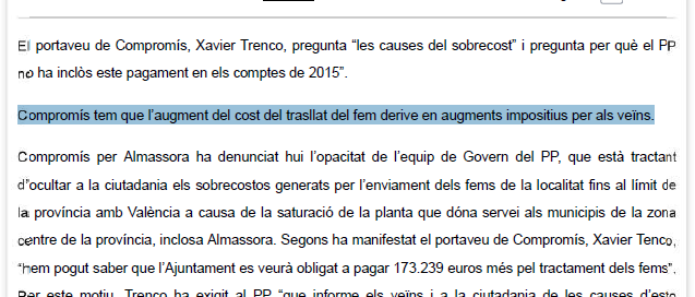 20141123 Compromís teme subida basuras