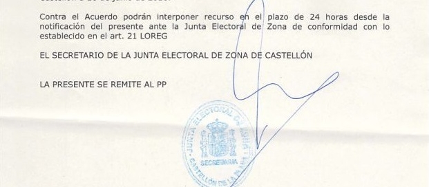 Resolución Junta Electoral Almassora