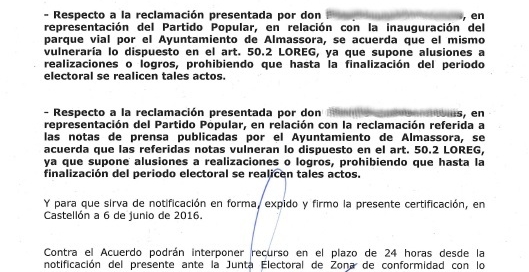 Resolución denuncia Almassora