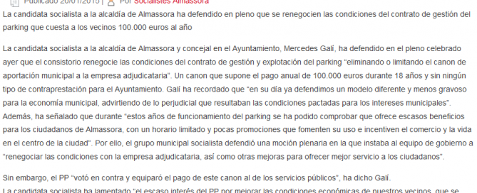 Anuncio PSPV negociación aparcamiento soterrado