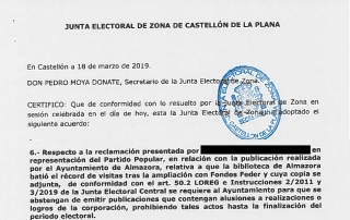 Resolución Junta Electoral Almassora