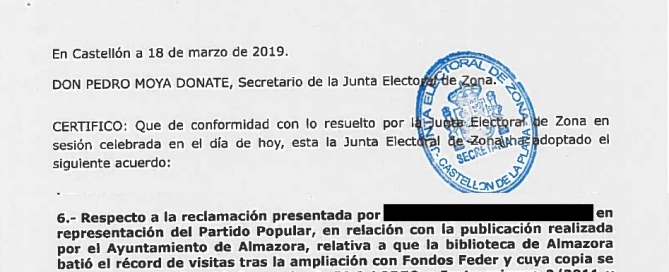 Resolución Junta Electoral Almassora