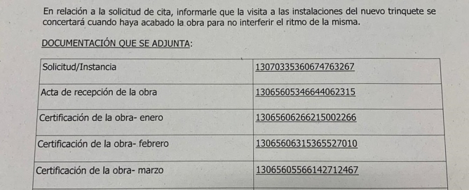 Respuesta PSPV a solicitud visita trinquete