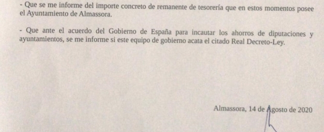 Pregunta PP sobre entrega de remanentes